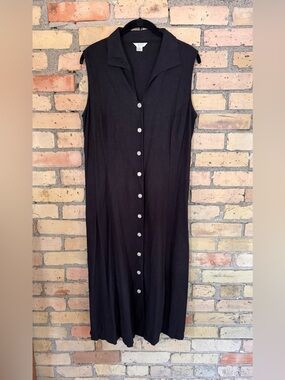 Christopher & Banks Black Linen Sleeveless Button-Down Maxi Dress